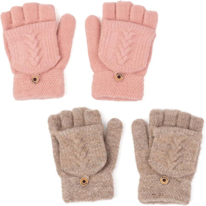 F Flammi Flammi Women's Warm Knitted Fingerless Gloves Convertible Mittens - Image 1